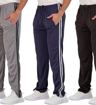Real Essentials 3 Pack: Men's Mesh Athletic Gym Workout Lounge Open Bottom Sweatpants with Pockets (Available in Big & Tall)